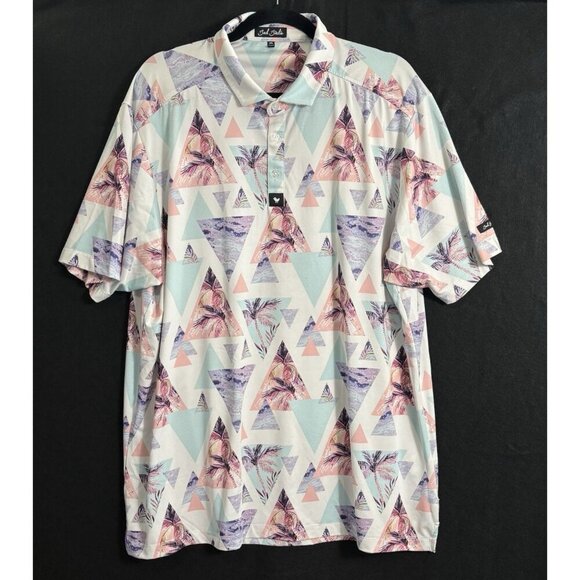 BAD BIRDIE Men Golf Polo Shirt Pyramid Palm Trees Sz 2XL Multicolor Sports 82-29